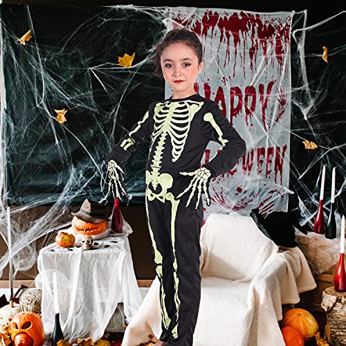CO-AVE Skeleton Costume Kids Halloween with Gloves Glow in The Dark Skelebone Outfit for Boys and Girls Halloween Role Play,6T