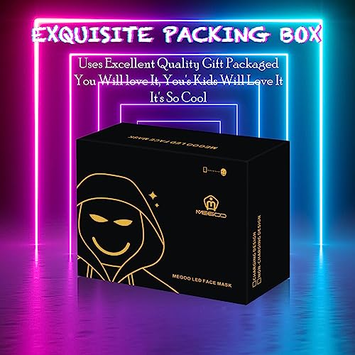 MEGOO Led Mask with Bluetooth Programmable App,Shining Led Light Up Face Mask for Adult Kid Halloween Masquerade Party(USB Recharge)