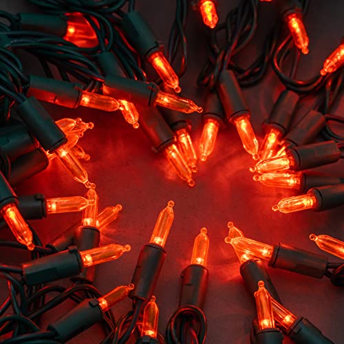 YULETIME Orange LED Christmas Lights with Green Wire, 66 Feet 200 Count UL Certified Commercial Grade LED Halloween String Light Set (Orange - Green Wire)