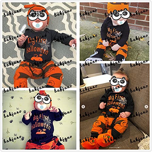 bakjuno Baby Boy My First Halloween Outfit Pumpkin Long Sleeve Pants Set(0-3 Months) Black