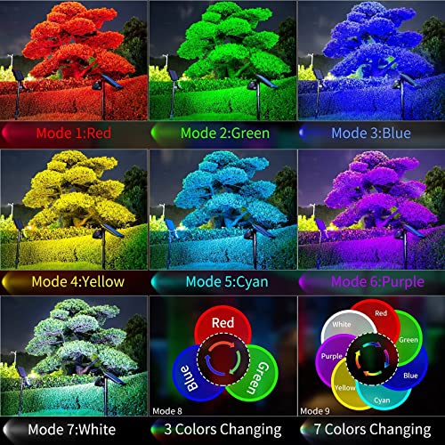 JSOT Solar Lights Outdoor, Color Changing Solar Spot Lights Outdoor, Solar Powered Spotlight Waterproof Tree Lights for Outside Garden Yard Backyard Pathway Driveway Landscape Lighting, 4 Pack
