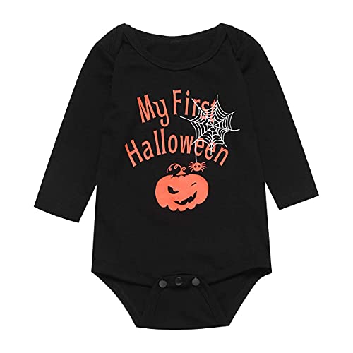 bakjuno Baby Boy My First Halloween Outfit Pumpkin Long Sleeve Pants Set(0-3 Months) Black