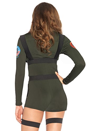 Leg Avenue Womens Â– 2 Piece Top Gun Spandex Romper With Body Harness - Sexy Maverick Pilot Halloween for Wom Adult Sized Costumes, Khaki, Large US