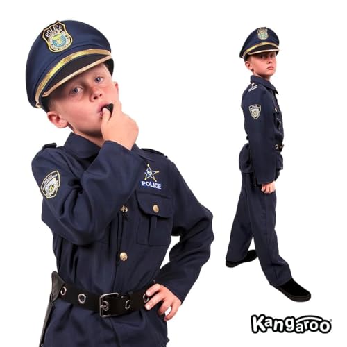 KANGAROO Deluxe Police Costume For Kids I Police Accessories Play Set I 8 Pcs Role Play Cop Costume & Dressup Accessories Include Police Hat, Shirt, Pants, Belt, Holster, and Whistle