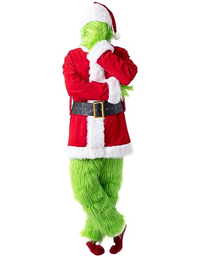Green Monster Santa Suit - 7pcs Adult Deluxe Holiday Outfit
