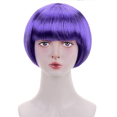 FREE BEAUTY Purple Short Bob Cosplay Flapper Wig-Synthetic Costume Women's Natural Looking Halloween Christmas Party Colorful Bangs Wigs