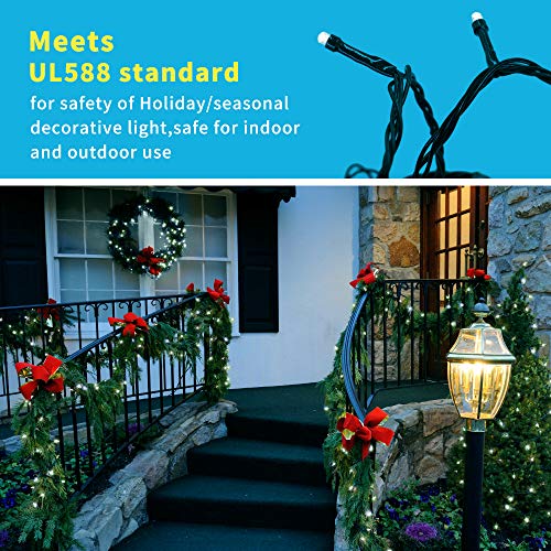 OUTYLTS Christmas String Lights End-to-End Plug 8 Modes 108FT 300 LED IP55 Outdoor Waterproof UL Certificated Indoor Fairy Lights Garden Wedding Christma Trees Parties Decoration White Light