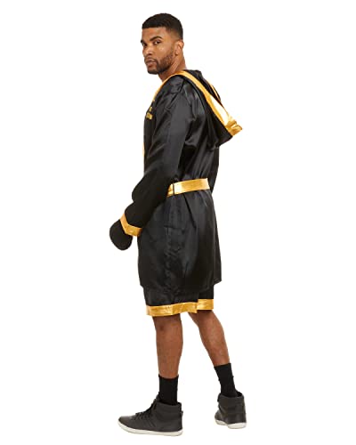 Dreamgirl Adult Mens Boxing World Champion Costume, Boxer Robe Halloween Costume, Black/Gold - Medium