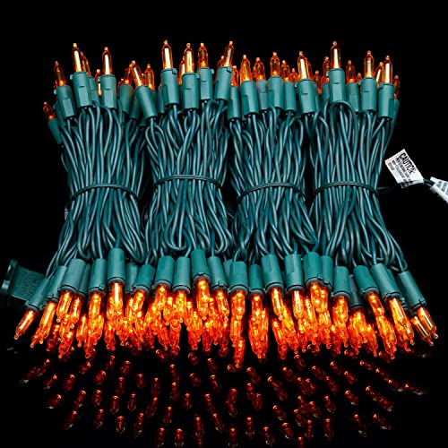 YULETIME Orange LED Christmas Lights with Green Wire, 66 Feet 200 Count UL Certified Commercial Grade LED Halloween String Light Set (Orange - Green Wire)