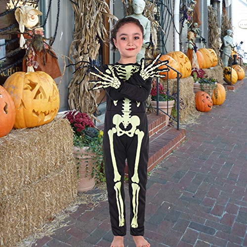 CO-AVE Skeleton Costume Kids Halloween with Gloves Glow in The Dark Skelebone Outfit for Boys and Girls Halloween Role Play,6T