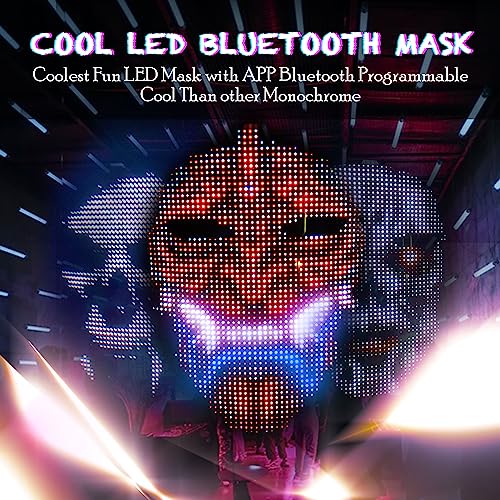 MEGOO Led Mask with Bluetooth Programmable App,Shining Led Light Up Face Mask for Adult Kid Halloween Masquerade Party(USB Recharge)