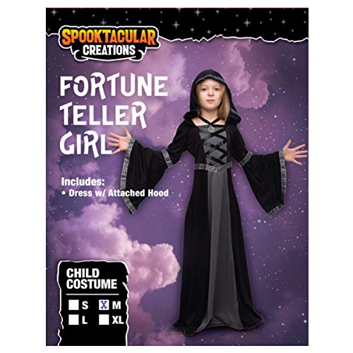 Spooktacular Creations Black Hooded Robe Costume for Girls, Fairytale Witch Costume Halloween Role-playing Party-L(10-12yr)