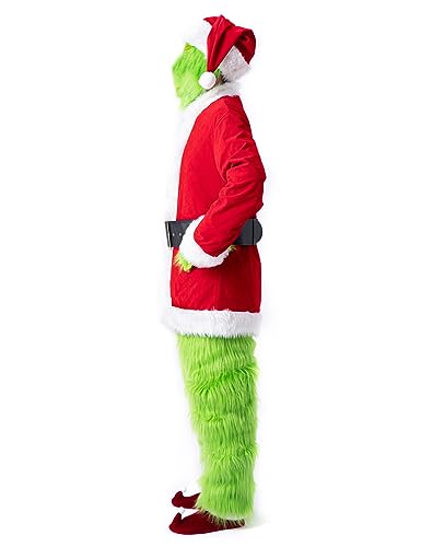 Green Monster Santa Suit - 7pcs Adult Deluxe Holiday Outfit