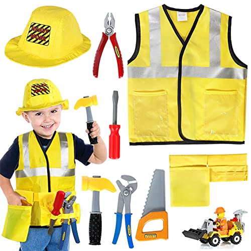 Latocos Construction Worker Costume for Boys Kids Dress Up Clothes for Play Toddler Builder Career Outfit Pretend Role Play Toys Halloween Birthday Gifts for 3 4 5 6 Year Old Childrens