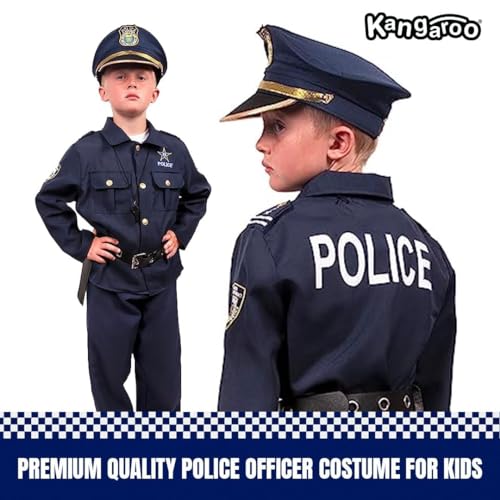 KANGAROO Deluxe Police Costume For Kids I Police Accessories Play Set I 8 Pcs Role Play Cop Costume & Dressup Accessories Include Police Hat, Shirt, Pants, Belt, Holster, and Whistle