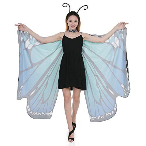 Blue Butterfly Wing Cape Shawl with Mask and Antenna