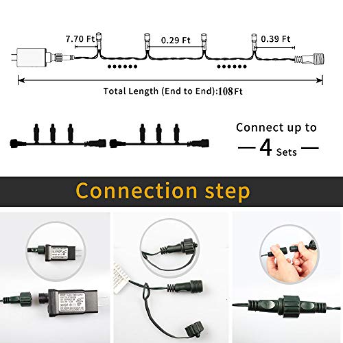 OUTYLTS Christmas String Lights End-to-End Plug 8 Modes 108FT 300 LED IP55 Outdoor Waterproof UL Certificated Indoor Fairy Lights Garden Wedding Christma Trees Parties Decoration White Light
