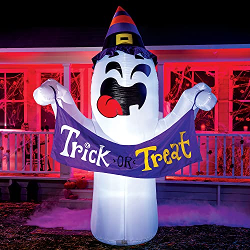 10FT Tall Halloween Inflatable Ghost with Trick or Treat Banner