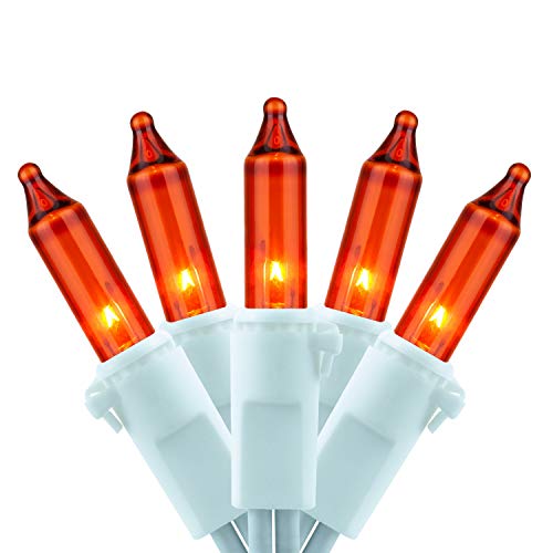 YULETIME Orange Christmas Lights with White Wire, 66 Feet 200 Count UL Certified String Lights, Pack of 2 Sets 33 Ft 100 Count Amber Incandescent Mini Light Set (Orange)