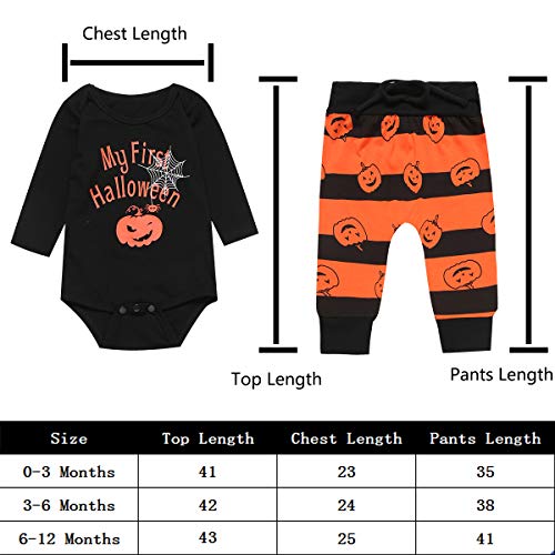 bakjuno Baby Boy My First Halloween Outfit Pumpkin Long Sleeve Pants Set(0-3 Months) Black