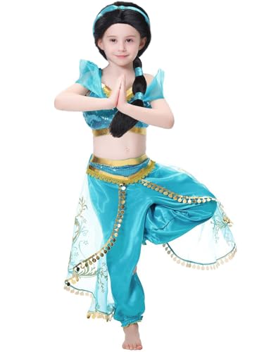 Jasmine Costume with Wig for Girls - Arabian Dress