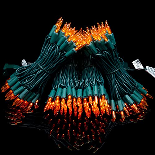 YULETIME Orange LED Christmas Lights with Green Wire, 66 Feet 200 Count UL Certified Commercial Grade LED Halloween String Light Set (Orange - Green Wire)