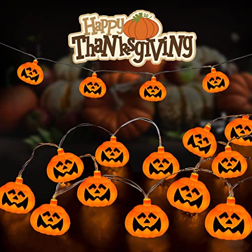 Orange Pumpkin Decoration String Lights 20LED Outdoor and Indoor with Remote Control Waterproof Battery Operated, Used in Haunted Houses Window Tree Party to Create a Thanksgiving Atmosphere