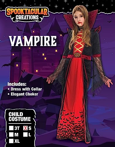 Spooktacular Creations Royal Vampire Costume for Girls Deluxe Set Halloween Gothic Victorian Vampiress Queen Dress Up Party-L(10-12yr)
