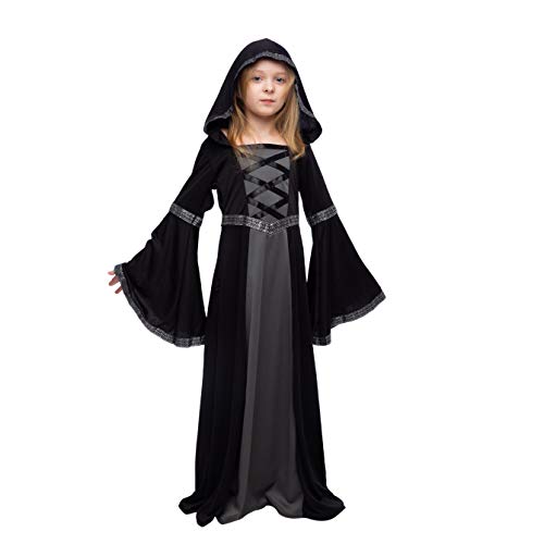 Spooktacular Creations Black Hooded Robe Costume for Girls, Fairytale Witch Costume Halloween Role-playing Party-L(10-12yr)