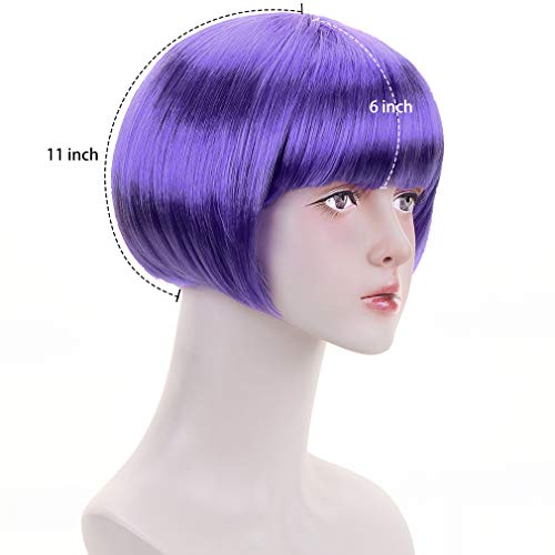 FREE BEAUTY Purple Short Bob Cosplay Flapper Wig-Synthetic Costume Women's Natural Looking Halloween Christmas Party Colorful Bangs Wigs