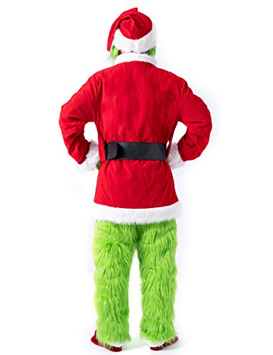 Green Monster Santa Suit - 7pcs Adult Deluxe Holiday Outfit