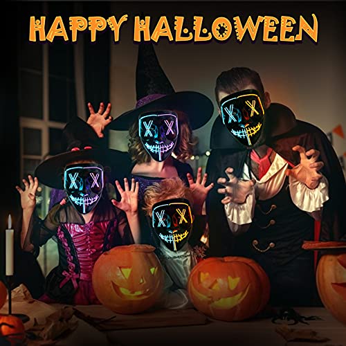 ThinkMax Purge Mask, 2 Pack Light up Mask LED Mask, Scary Masks, Glow Neon Mask Costume Mask with 3 Lighting Modes for Halloween Festival Party