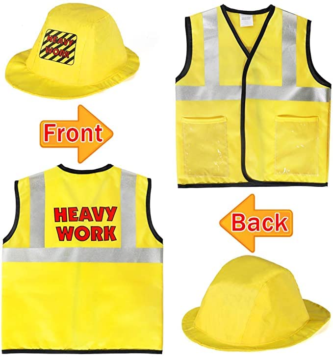 Latocos Construction Worker Costume for Boys Kids Dress Up Clothes for Play Toddler Builder Career Outfit Pretend Role Play Toys Halloween Birthday Gifts for 3 4 5 6 Year Old Childrens