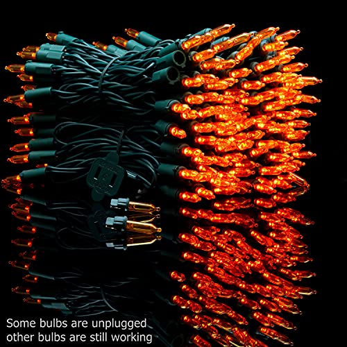 YULETIME Orange LED Christmas Lights with Green Wire, 66 Feet 200 Count UL Certified Commercial Grade LED Halloween String Light Set (Orange - Green Wire)