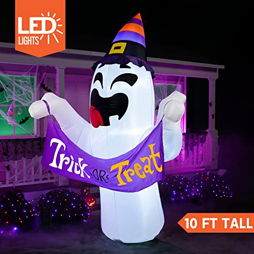 10FT Tall Halloween Inflatable Ghost with Trick or Treat Banner
