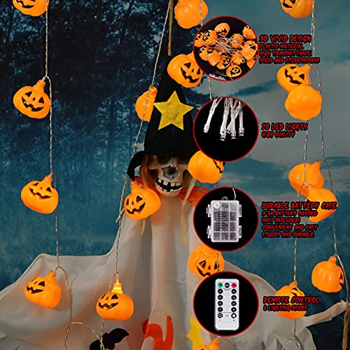 Orange Pumpkin Decoration String Lights 20LED Outdoor and Indoor with Remote Control Waterproof Battery Operated, Used in Haunted Houses Window Tree Party to Create a Thanksgiving Atmosphere