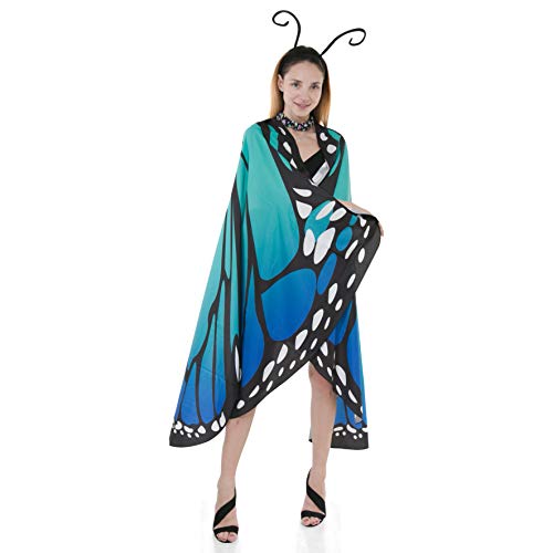 Blue Butterfly Wing Cape Shawl with Mask and Antenna