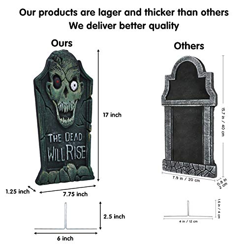 JOYIN 17” Halloween Foam Graveyard Tombstone Yard Decorations(6 Pack), RIP Headstone with Different Styles and Bonus Metal Stakes for Halloween Yard Outdoor Indoor Decorations