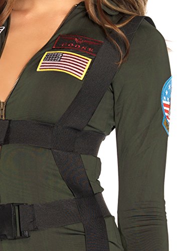 Leg Avenue Womens Â– 2 Piece Top Gun Spandex Romper With Body Harness - Sexy Maverick Pilot Halloween for Wom Adult Sized Costumes, Khaki, Large US