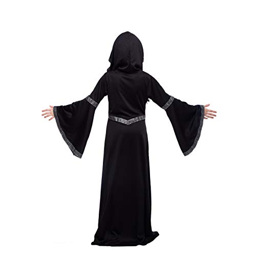 Spooktacular Creations Black Hooded Robe Costume for Girls, Fairytale Witch Costume Halloween Role-playing Party-L(10-12yr)