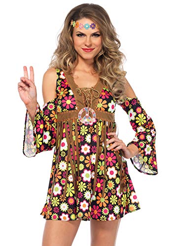 Leg Avenue Women's 2 Pc Starflower Hippie Costume with Dress, Headband, Multi, Small