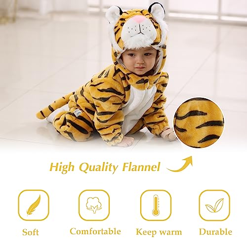 TONWHAR Kids' And Toddlers' Infant Tiger Dinosaur Animal Fancy Dress Costume Outfit Hooded Romper Jumpsuit (6-12 Months/Height:26"-29",Tiger)
