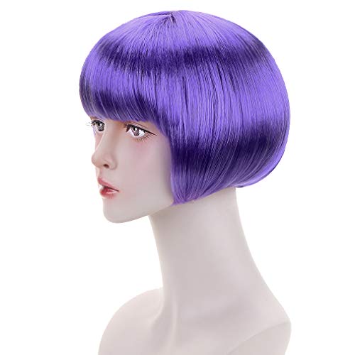 FREE BEAUTY Purple Short Bob Cosplay Flapper Wig-Synthetic Costume Women's Natural Looking Halloween Christmas Party Colorful Bangs Wigs