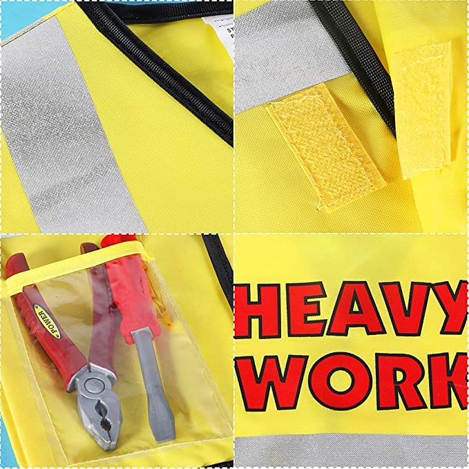 Latocos Construction Worker Costume for Boys Kids Dress Up Clothes for Play Toddler Builder Career Outfit Pretend Role Play Toys Halloween Birthday Gifts for 3 4 5 6 Year Old Childrens