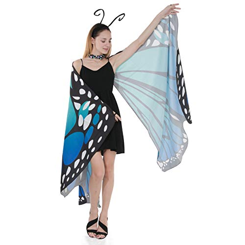 Blue Butterfly Wing Cape Shawl with Mask and Antenna