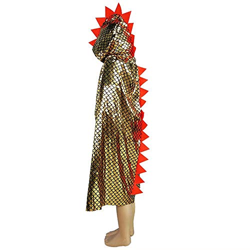 QIAONIUNIU Dinosaur Cape Dragon Hooded Cloak Halloween Costume Boy Girl Toddler Dress Up Clothes 3-8 Years Old Color Golden