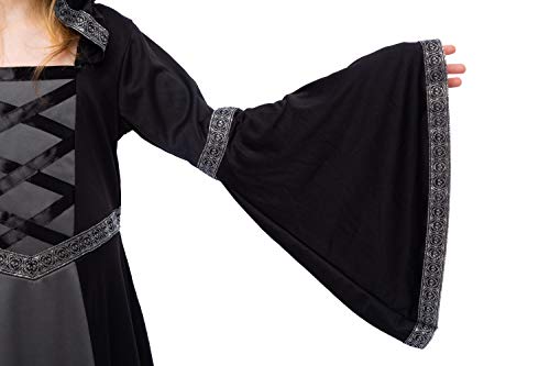 Spooktacular Creations Black Hooded Robe Costume for Girls, Fairytale Witch Costume Halloween Role-playing Party-L(10-12yr)