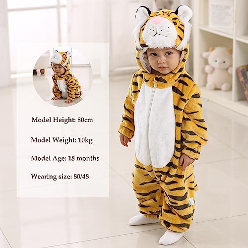 TONWHAR Kids' And Toddlers' Infant Tiger Dinosaur Animal Fancy Dress Costume Outfit Hooded Romper Jumpsuit (6-12 Months/Height:26"-29",Tiger)