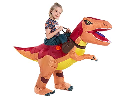 HSCTEK Inflatable Dinosaur Costume Kids Boys Girls, Inflatable Blow Up Costume Riding Trex Dinosaur Costume Child, Inflatable Ride On Dinosaur Halloween Costume Children