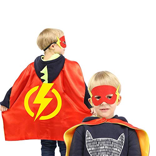 Superhero Double Side Cape and Mask, Halloween Toy Gifts for Kids
